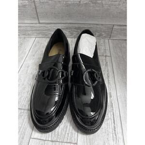 NEW Naot Fremont Black Patent Loafers Size 39-Buckle Damage on 1 Shoe $240 MSRP
